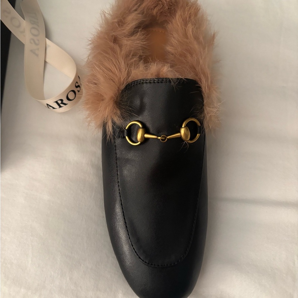 New leather slides in black size 8 1/2  with box